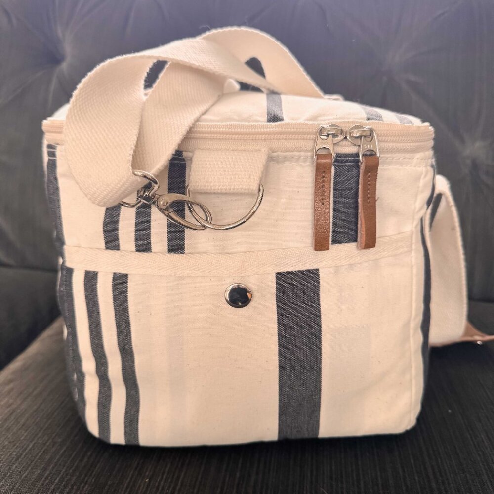 Business & Pleasure Co. Premium Cooler Bag Navy/Black Stripe with yellow floral - Picture 5 of 7